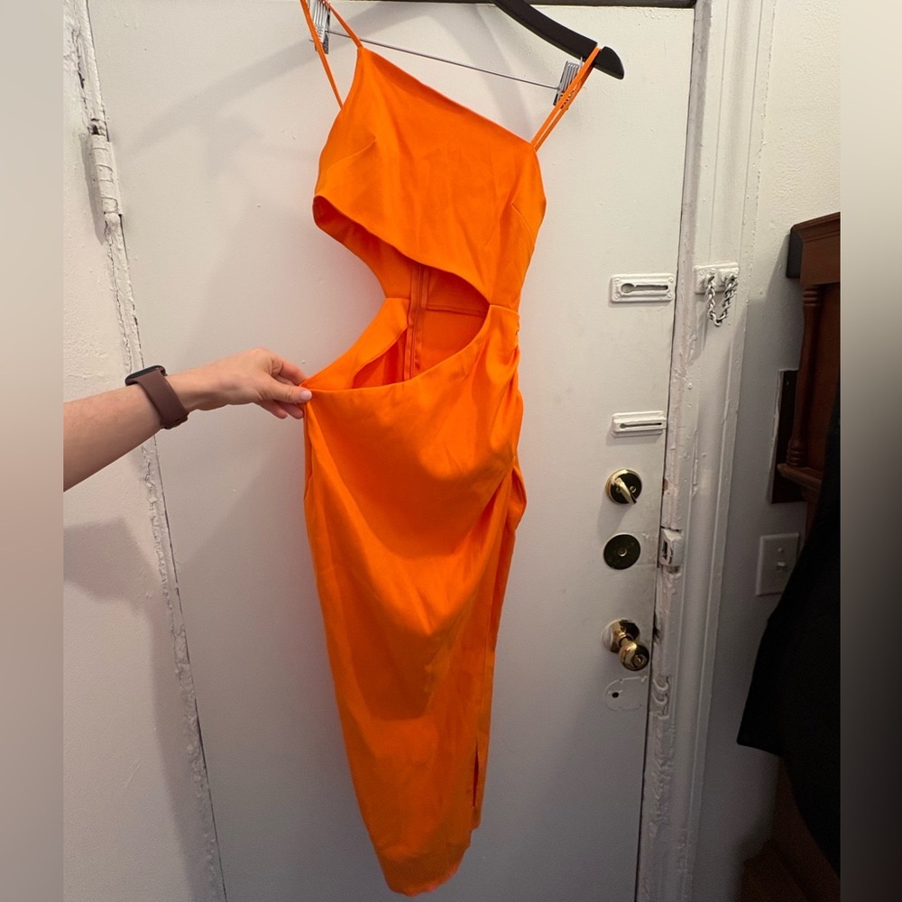 ASOS Bright Orange Asymmetrical Cutout Midi Dress
